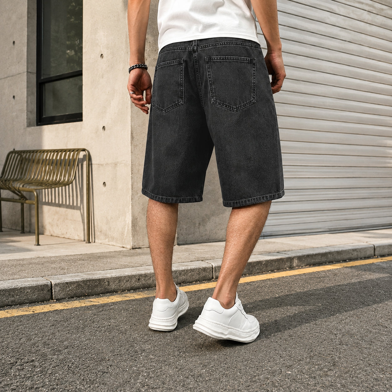 Men's Solid Color Plain Denim Fabric Shorts
