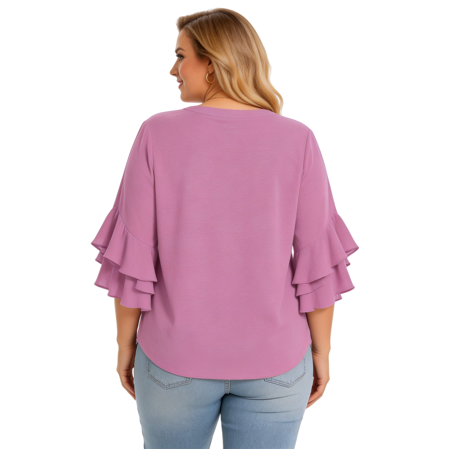 Women's Plus Size Ruffled Sleeve V-Neck Shirt Blouse Tops
