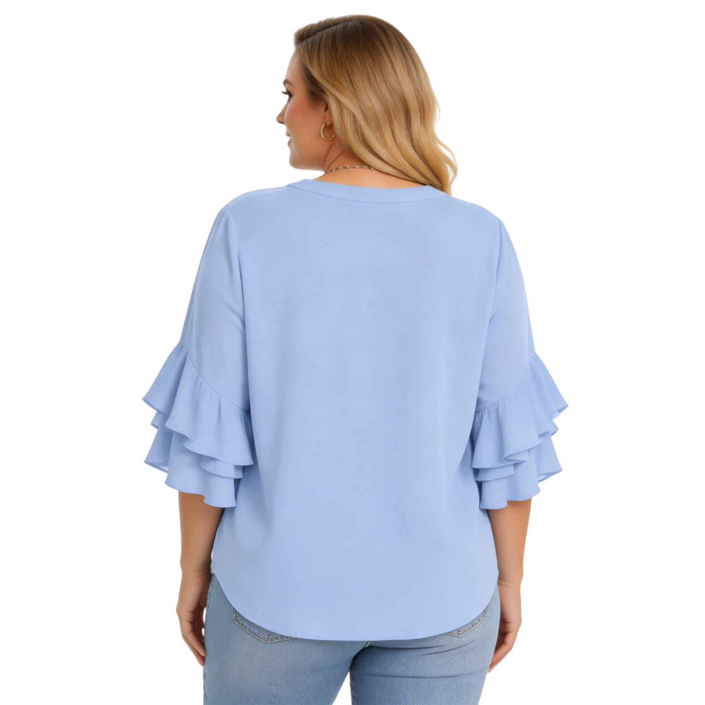Women's Plus Size Ruffled Sleeve V-Neck Shirt Blouse Tops