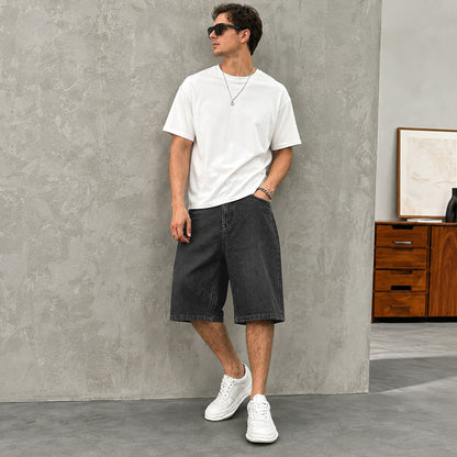 Men's Solid Color Plain Denim Fabric Shorts