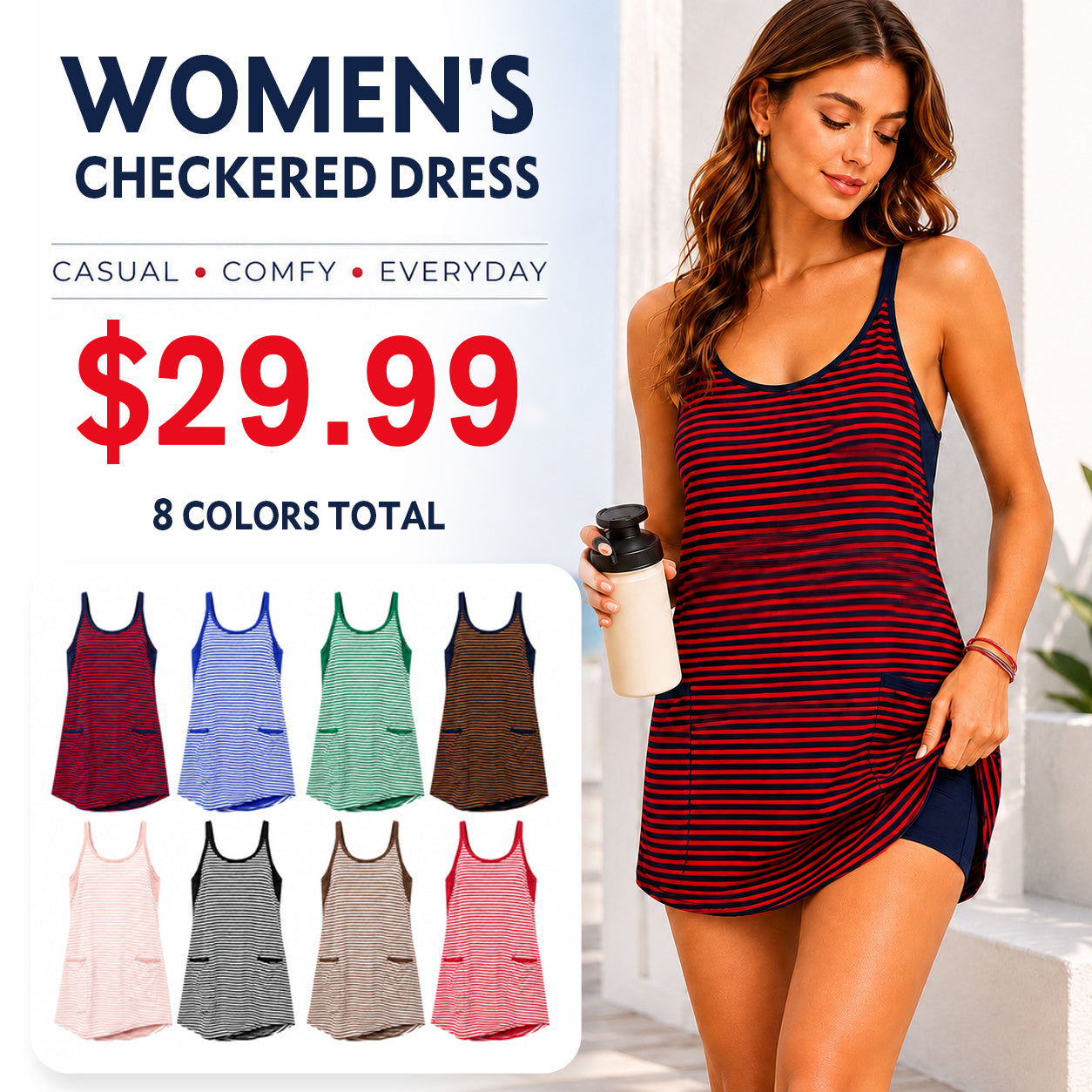 Women's Striped Romper Dress with Built-in Shorts