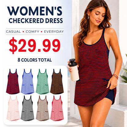 Women's Striped Romper Dress with Built-in Shorts