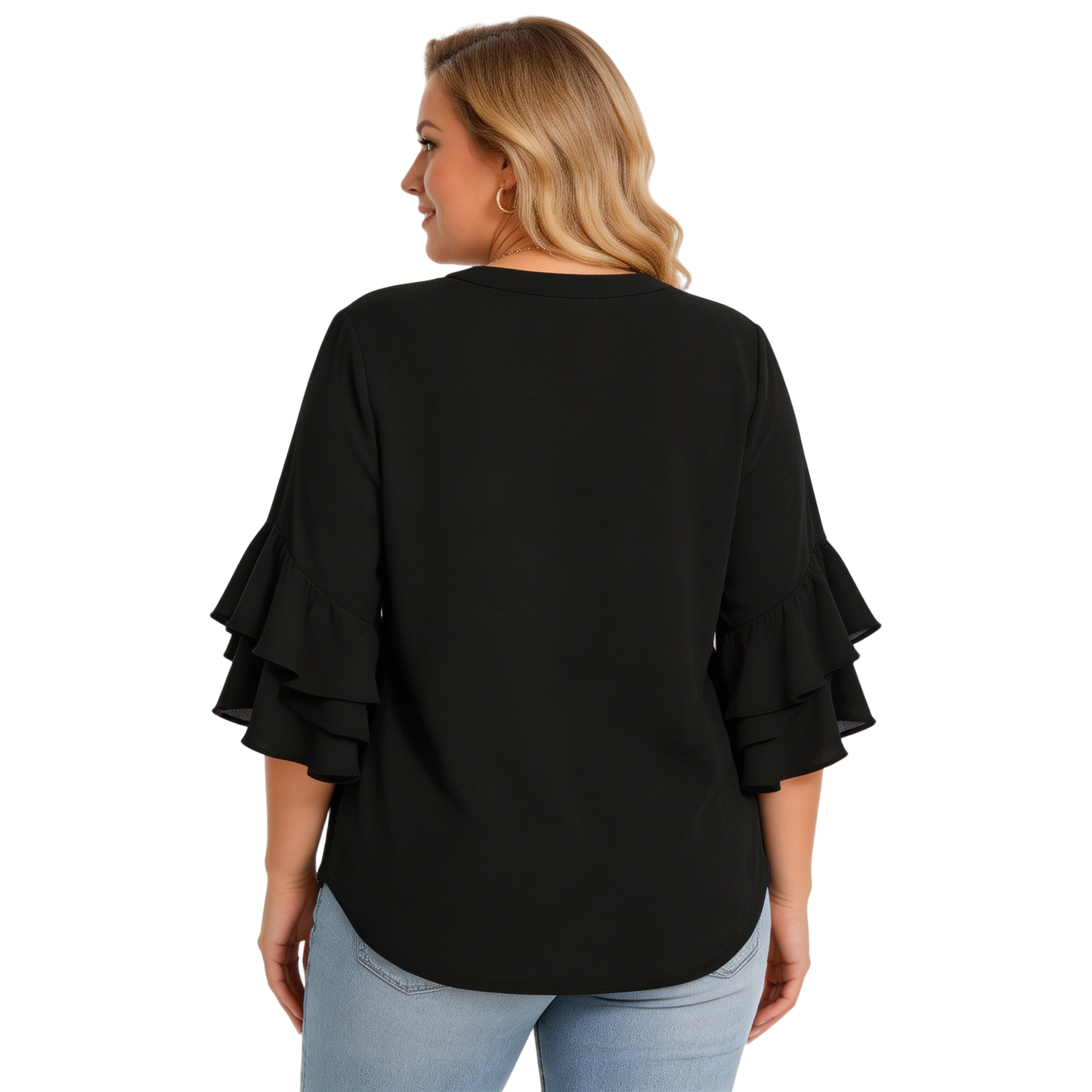 Women's Plus Size Ruffled Sleeve V-Neck Shirt Blouse Tops