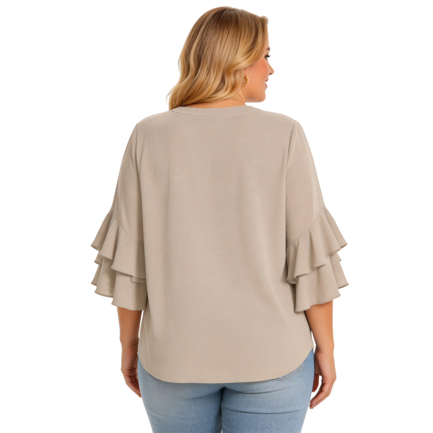 Women's Plus Size Ruffled Sleeve V-Neck Shirt Blouse Tops
