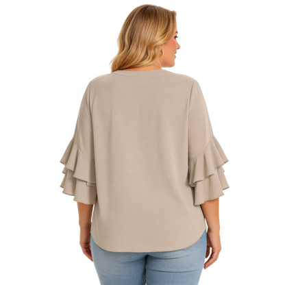 Women's Plus Size Ruffled Sleeve V-Neck Shirt Blouse Tops