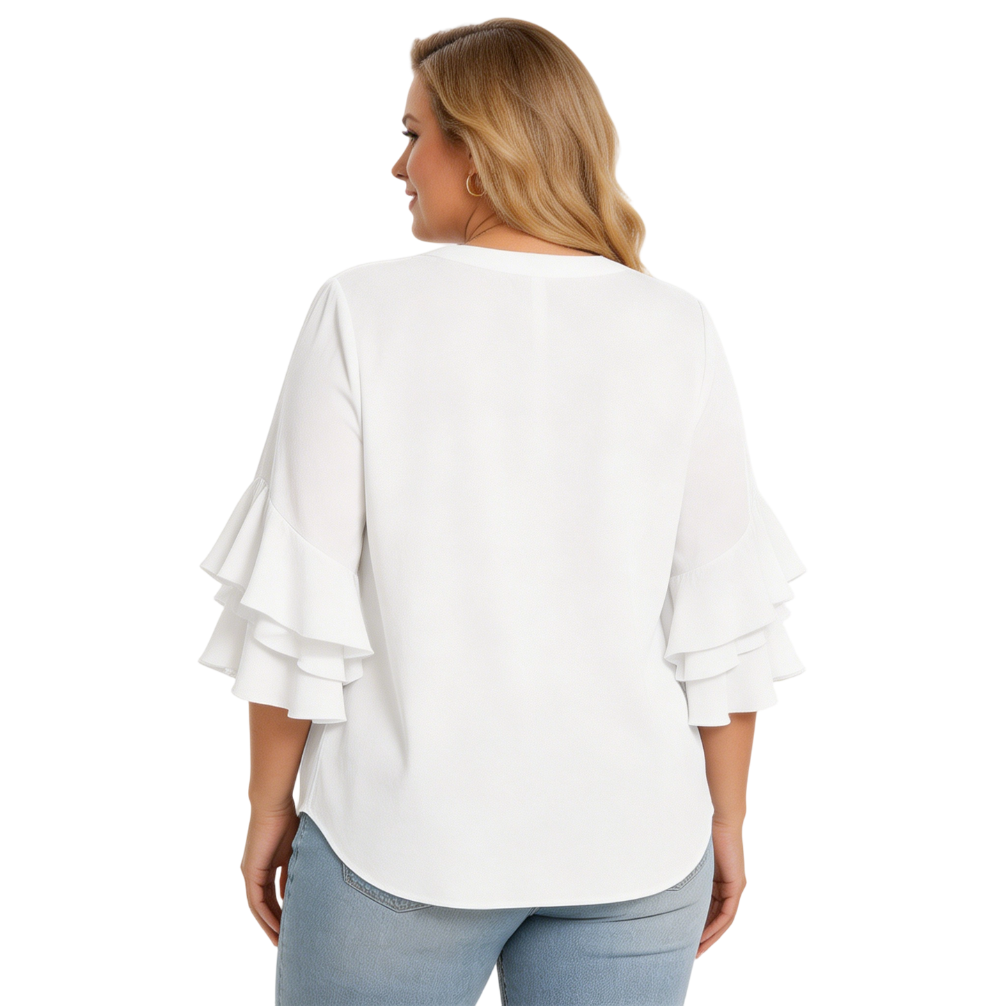 Women's Plus Size Ruffled Sleeve V-Neck Shirt Blouse Tops