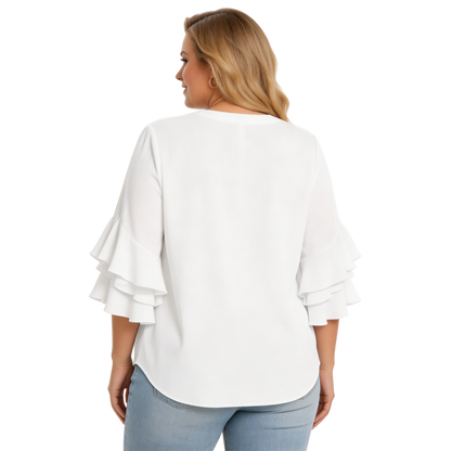 Women's Plus Size Ruffled Sleeve V-Neck Shirt Blouse Tops
