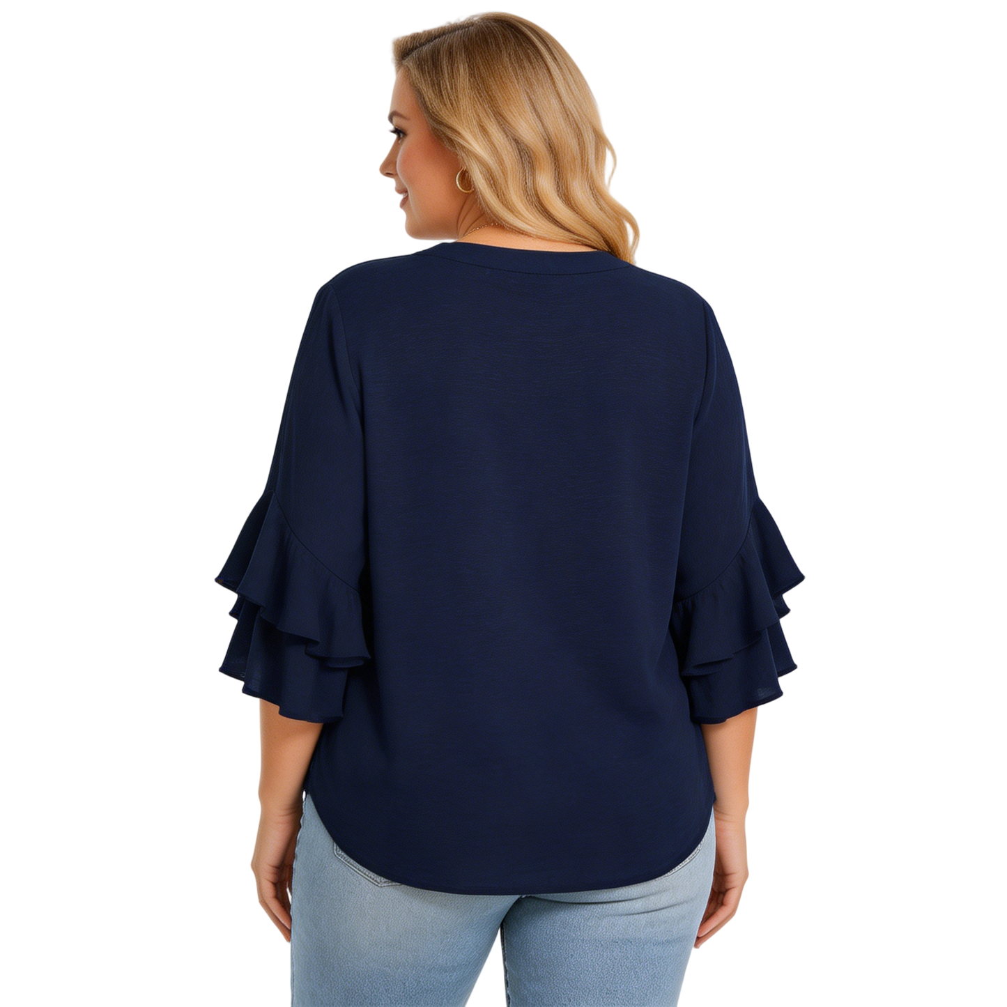 Women's Plus Size Ruffled Sleeve V-Neck Shirt Blouse Tops