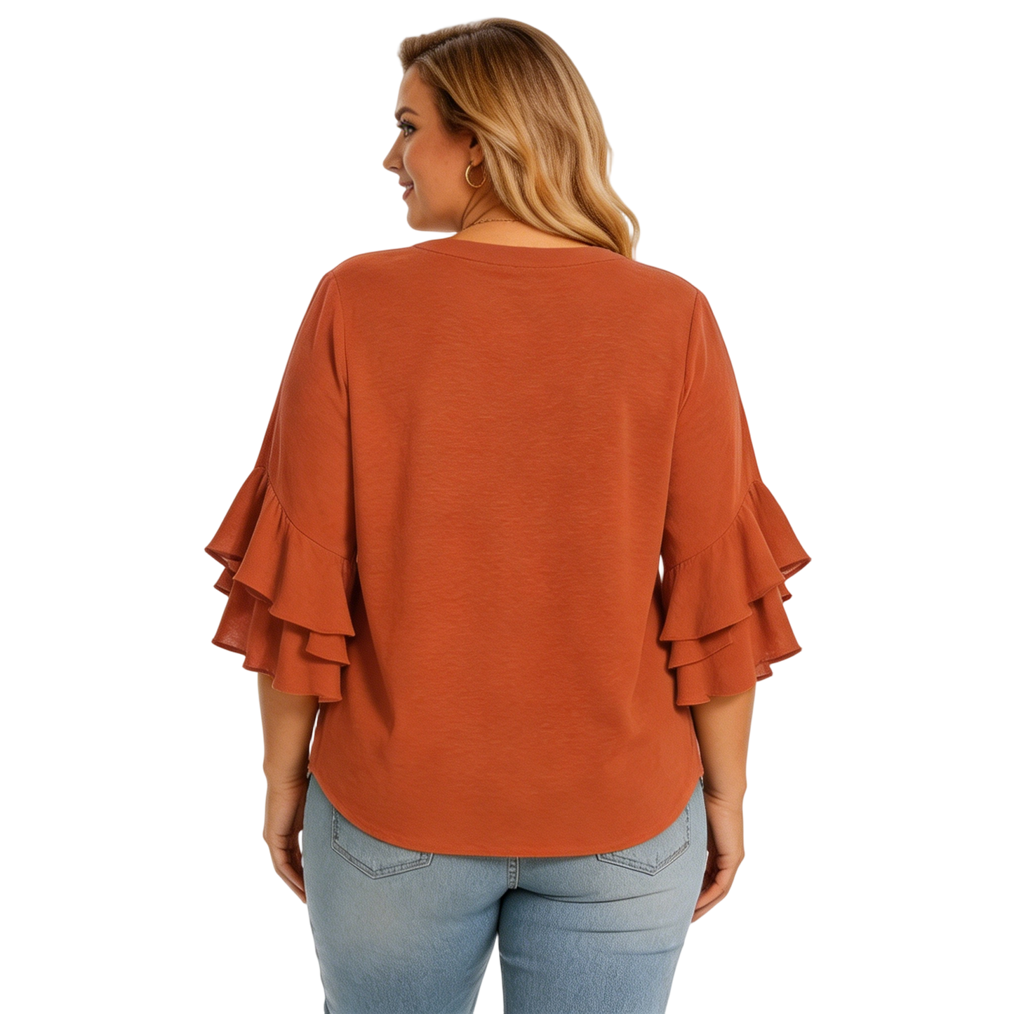 Women's Plus Size Ruffled Sleeve V-Neck Shirt Blouse Tops