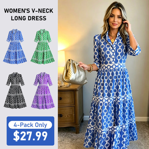 🎉This Week's Special Sales - 60% OFF✨Women's Geometric Print V-Neck Maxi Dress