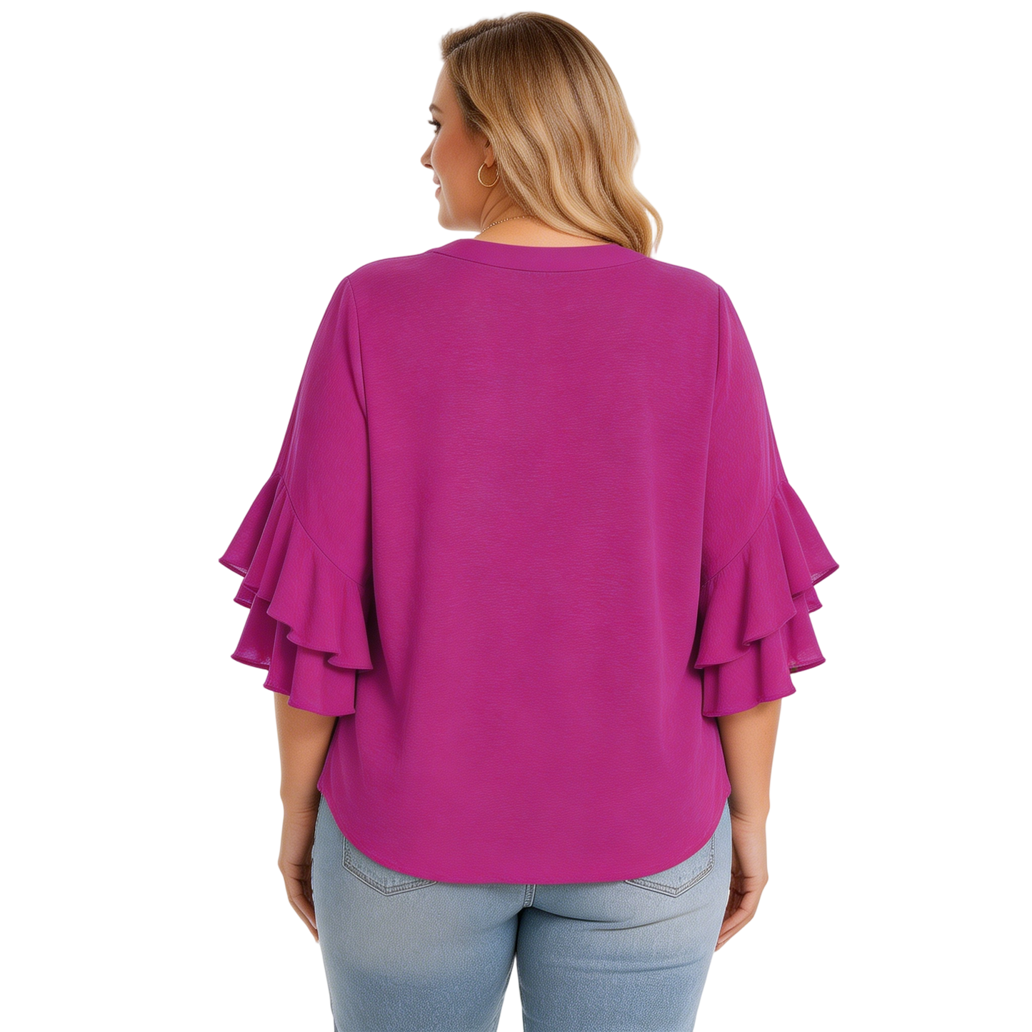 Women's Plus Size Ruffled Sleeve V-Neck Shirt Blouse Tops