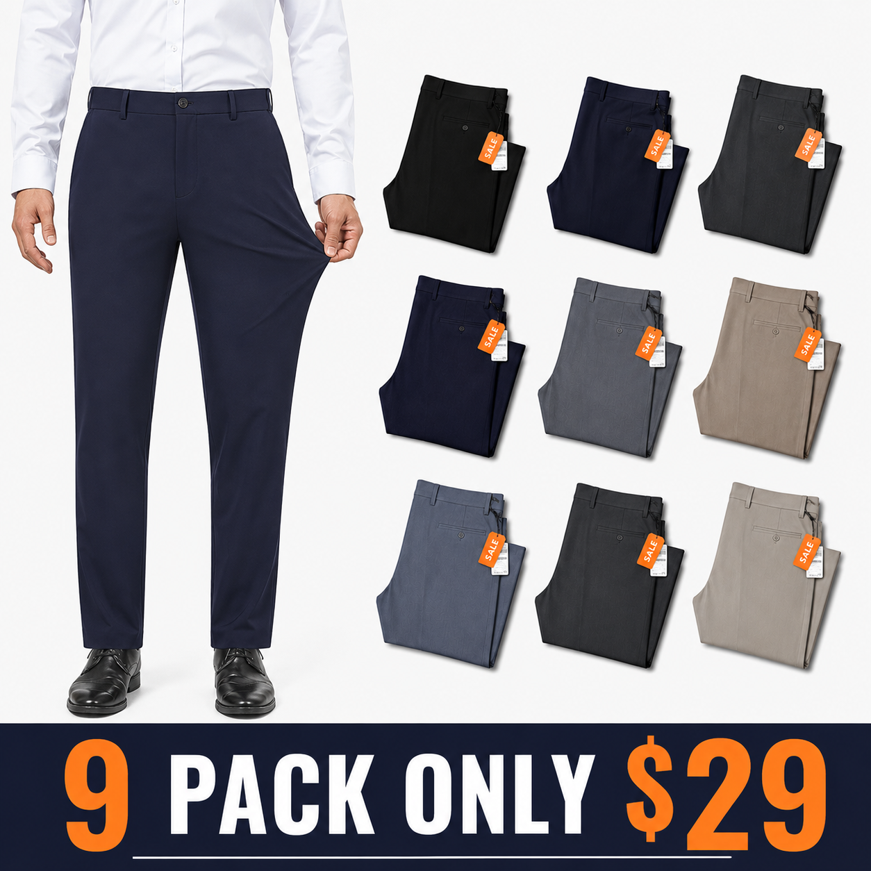 9-PACK ONLY $29-(Black / Dark Navy / Charcoal / Navy / Gray / Khaki / Slate Blue / Dark Gray / Stone)