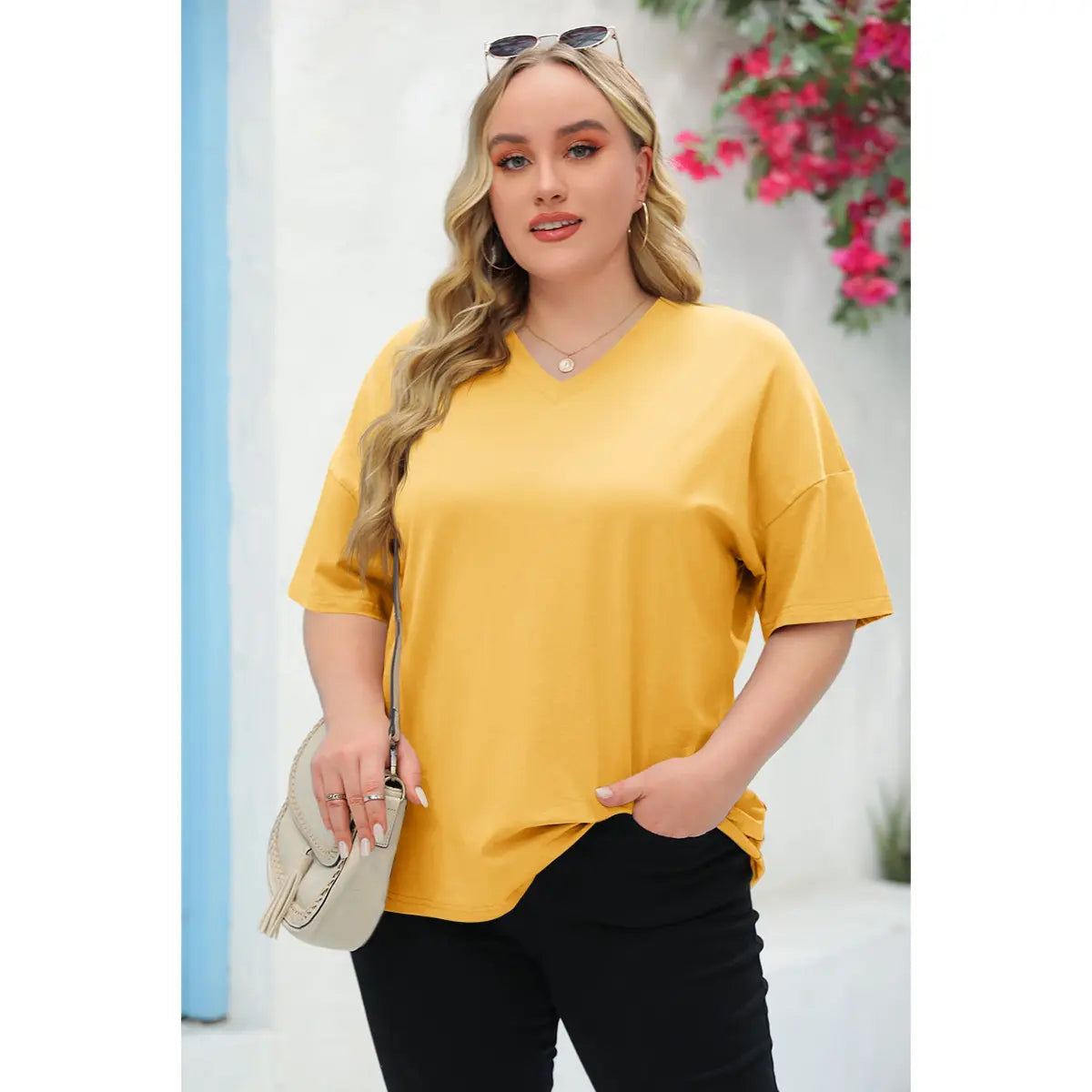 【LAST DAY SALE】Women's V Neck T Shirts Summer Half Sleeve Tee