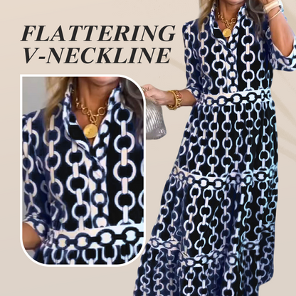 🎉This Week's Special Sales - 60% OFF✨Women's Geometric Print V-Neck Maxi Dress
