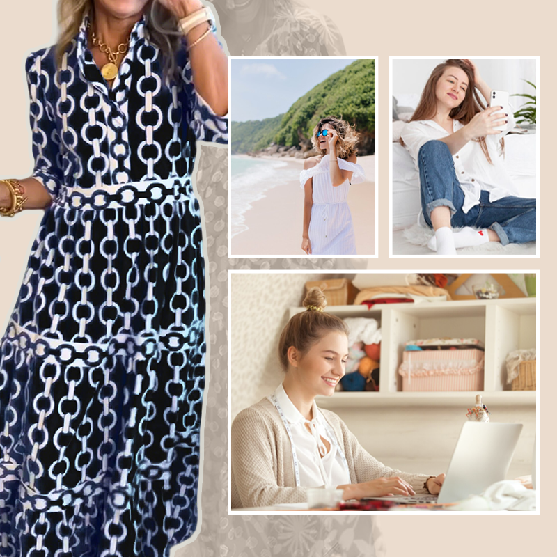 🎉This Week's Special Sales - 60% OFF✨Women's Geometric Print V-Neck Maxi Dress