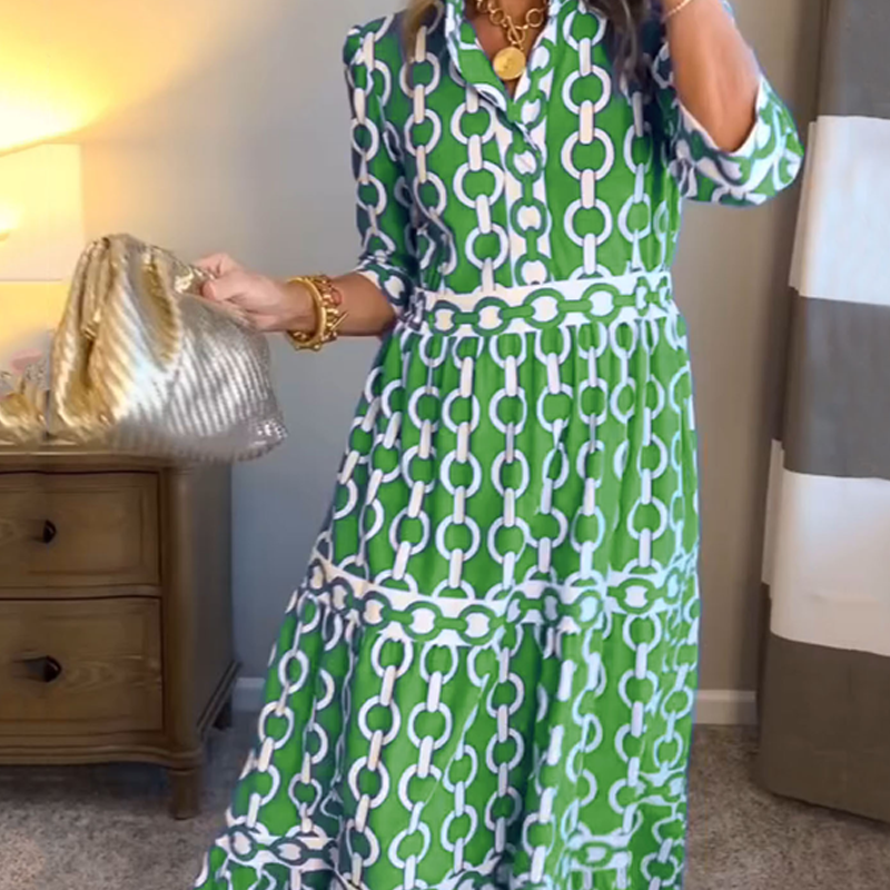 🎉This Week's Special Sales - 60% OFF✨Women's Geometric Print V-Neck Maxi Dress